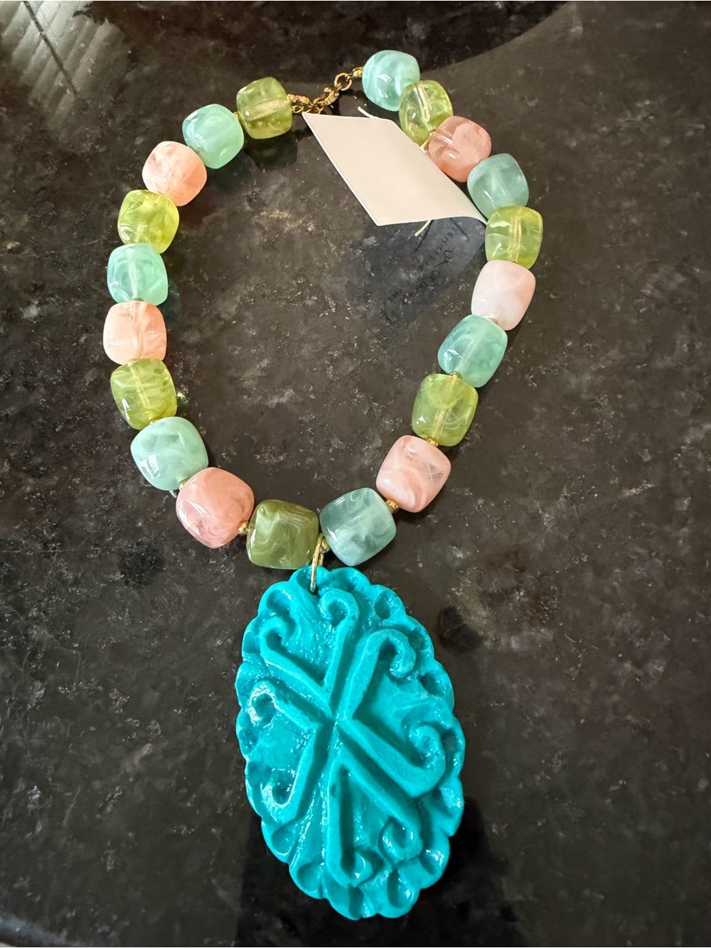 Turquoise Wood Pendant Multicolor Beaded Statement Necklace - Women